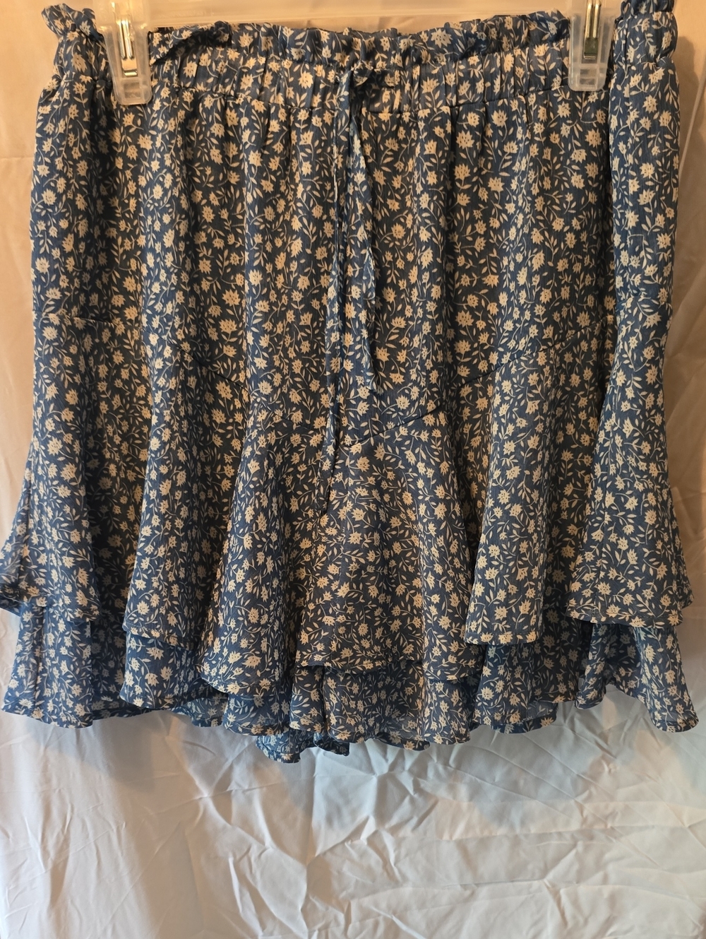 Blue Floral Ruffle Mini Skort